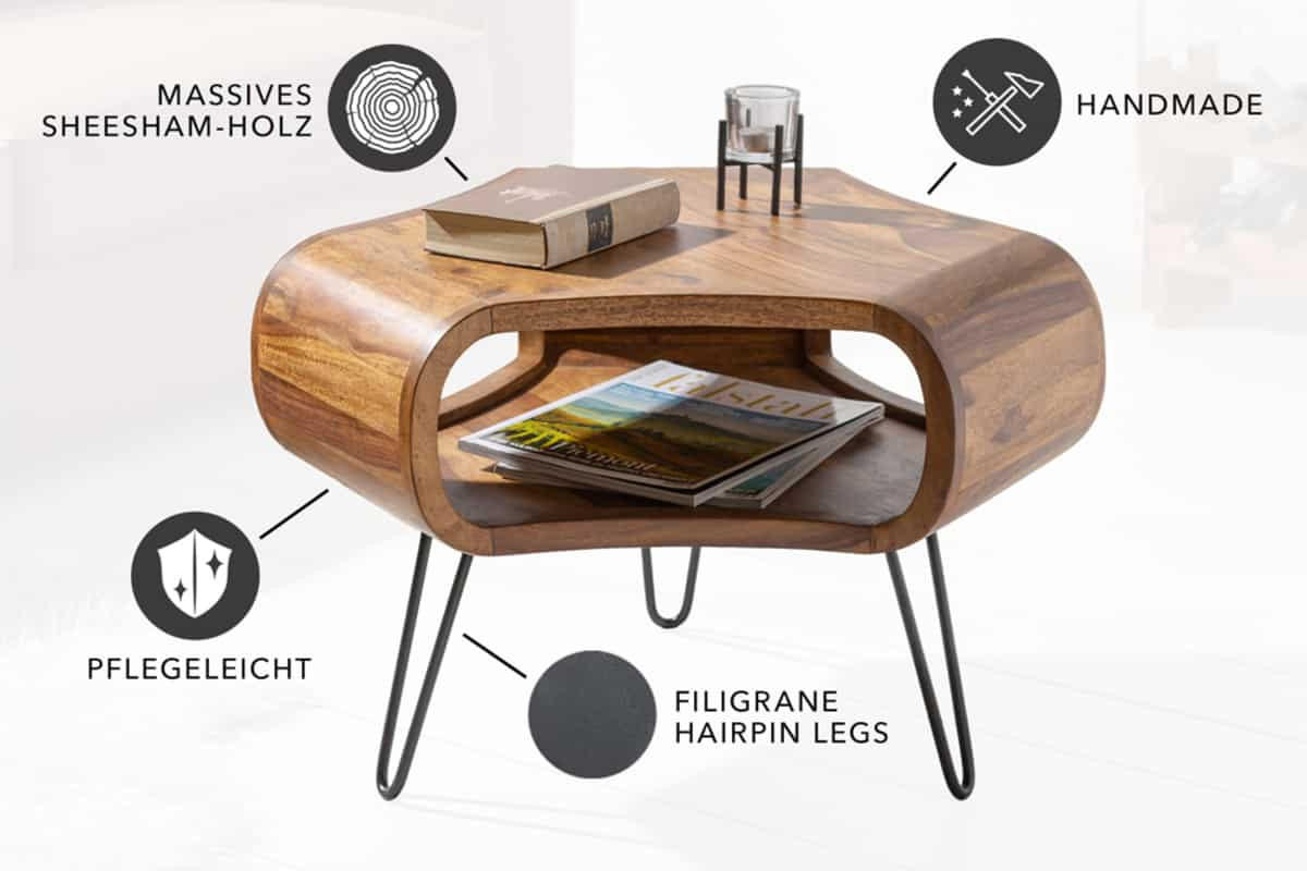 COUCHTISCH ORGANIC LIVING Sheesham rechteckig Natur, Schwarz 70cm - Schwarz/Braun, Holz/Metall (56/70/46cm) - riess-ambiente