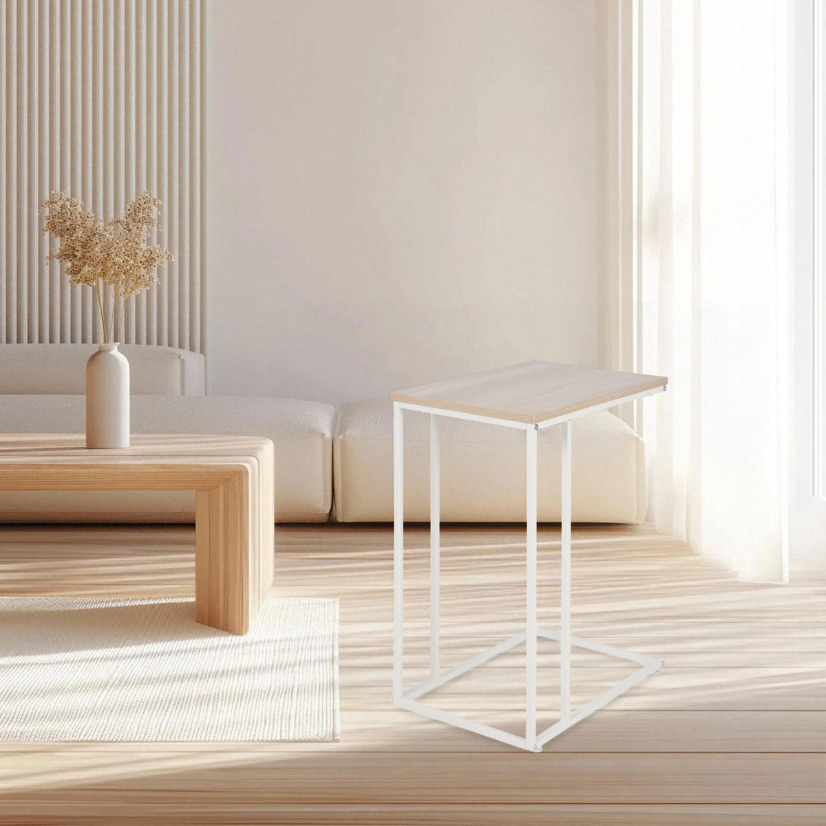 BEISTELLTISCH - Hellbraun/Weiß, Holzwerkstoff/Metall (35/50/64cm) - Relaxdays