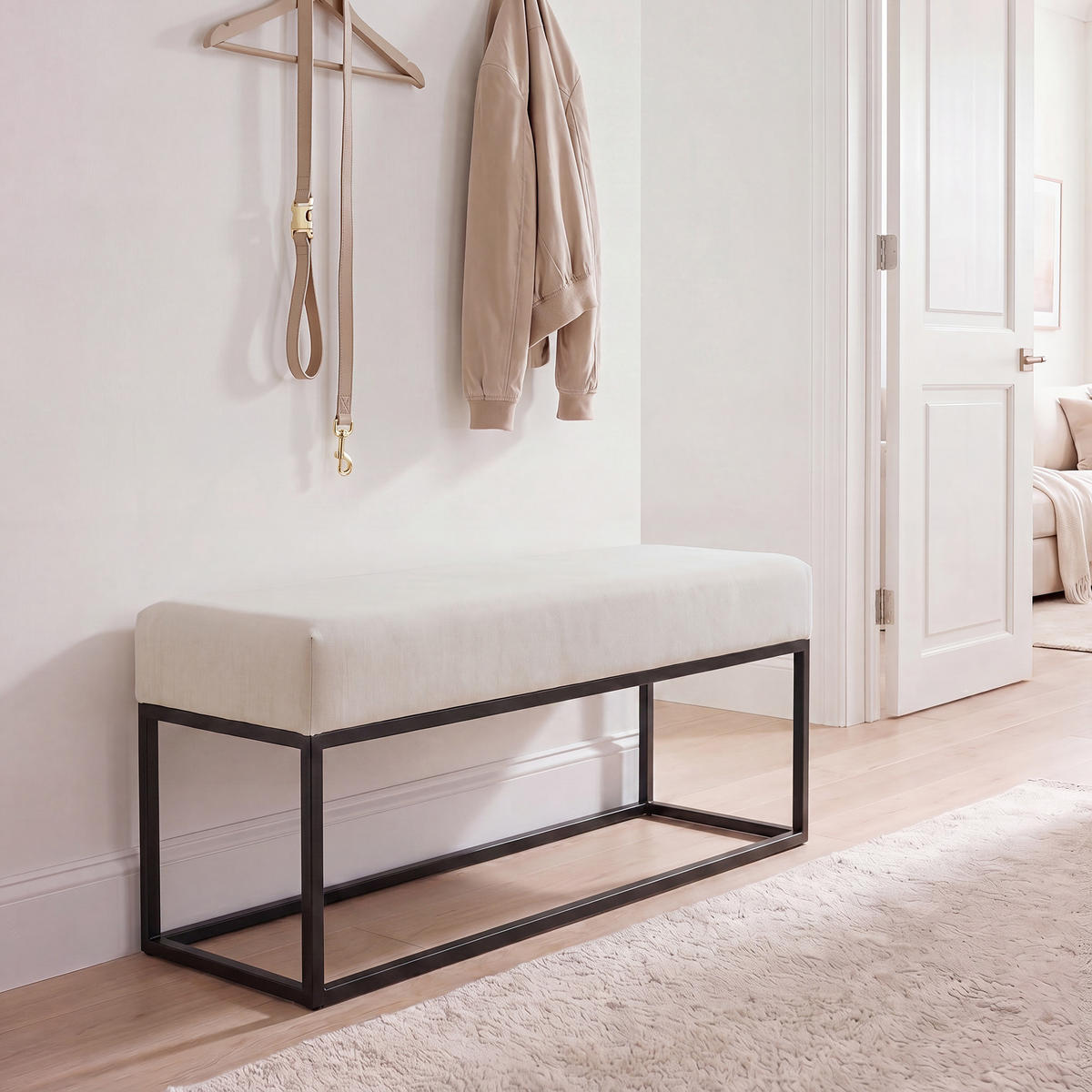 POLSTERBANK STELLA 90 cm Metallgestell, Schwarz / Beige - Beige/Schwarz, Textil/Metall (90/44/30cm) - Idohome