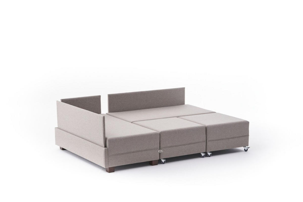 ECKSOFA mit rollbarer Schlaffunktion - Beige/Walnussfarben, Holz/Textil (280/210cm) - myHomelando