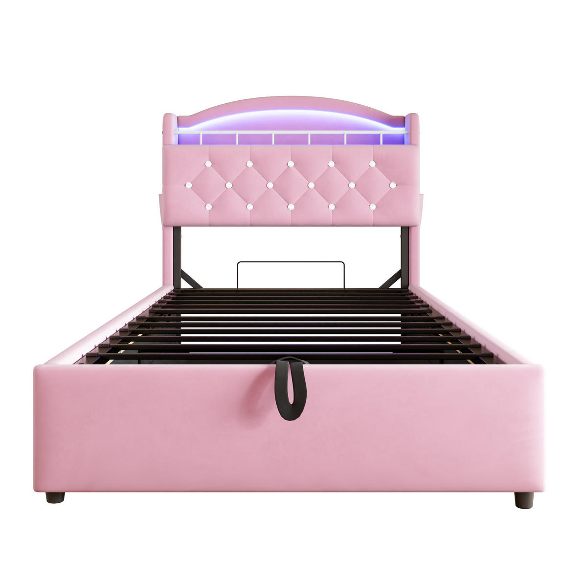 KINDERBETT 90/200 cm mit LED-Beleuchtung, USB-C, Bettkasten und Stauraumfach, Rosa - Pink, Textil (90/200cm) - Redom