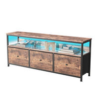 TV-LOWBOARD 108cm - mit LED-Beleuchtung und Stoffschubladen - Industrial-Stil Tigerholz-Optik und Schwarz - Braun, Holzwerkstoff (29.8/57/108cm) - DELFA