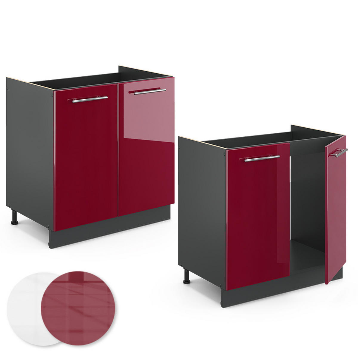 SPÜLENUNTERSCHRANK Fame-Line Bordeaux Hochglanz 80 cm ohne AP - Bordeaux/Anthrazit, Holzwerkstoff (80/82/51.6cm) - Vicco