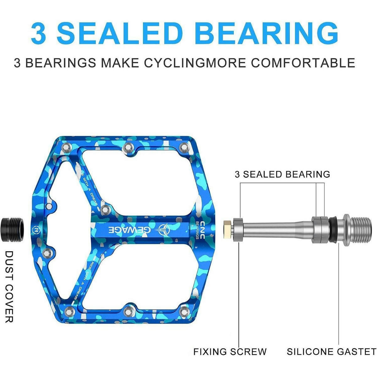 FAHRRADPEDALE Rennrad/Mountainbike Blaues Tarnmuster 9/16 Zoll - Multicolor, Metall (10.4/1.5/10.4cm)
