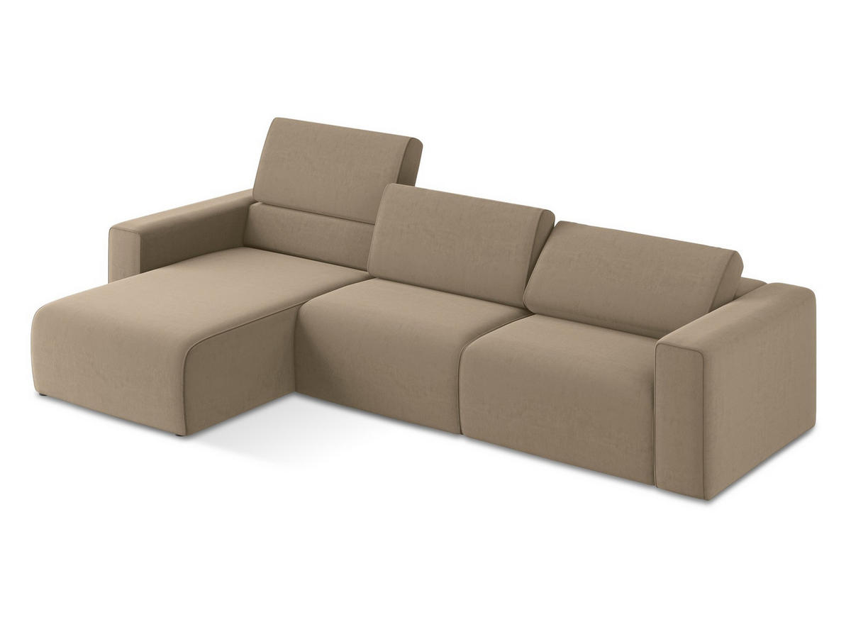 ECKSOFA Links Samt Stoff Beige - Beige/Schwarz, Kunststoff/Textil (167/314cm) - Makamii