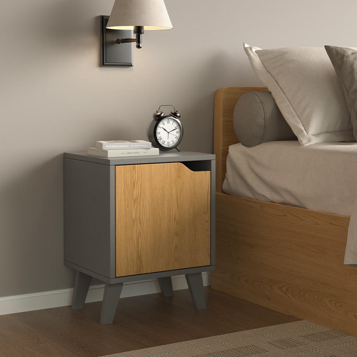 NACHTTISCH Malu Anthrazit/Eiche 2 Teile - Anthrazit, Holzwerkstoff (34.5/47/32cm) - Vicco