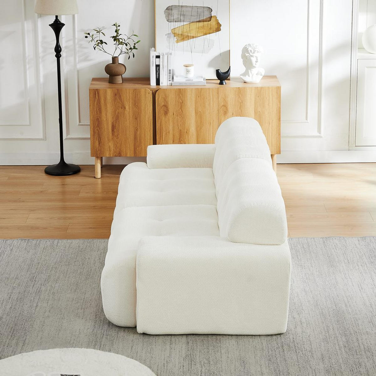 CLOUD-SOFA 2-SITZER, BREITE ARMLEHNEN, KNOPF-DESIGN - Beige, Textil (104/66/224cm)