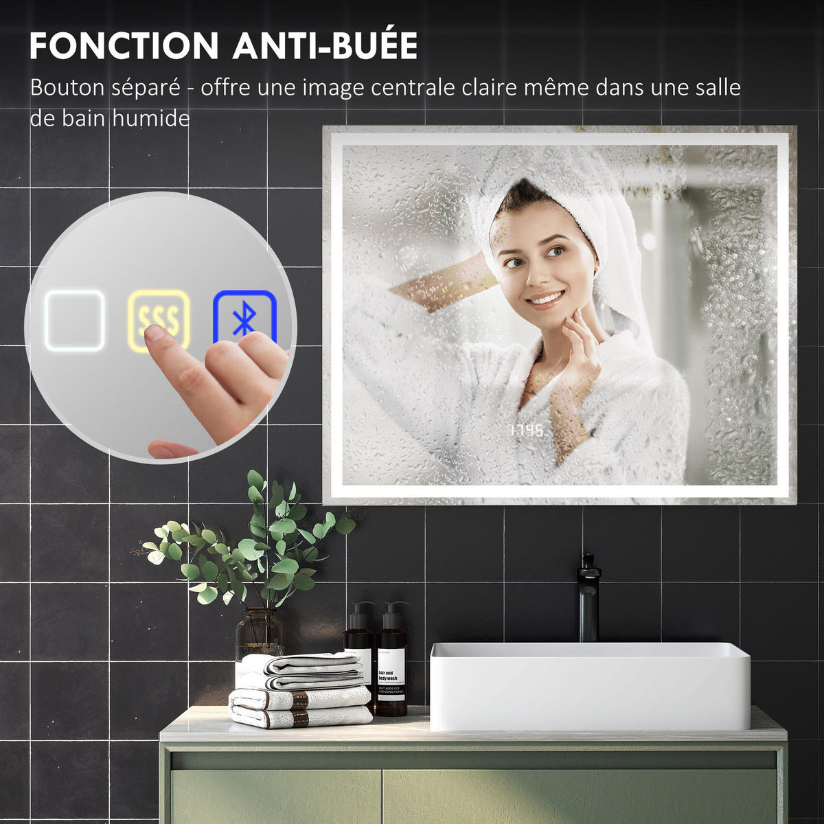 BADEZIMMERSPIEGEL DE-15171 mit Bluetooth, 3 LED-Farben und Antibeschlag Silber - Silberfarben, Glas (3.5/80/100cm) - ComfortXL