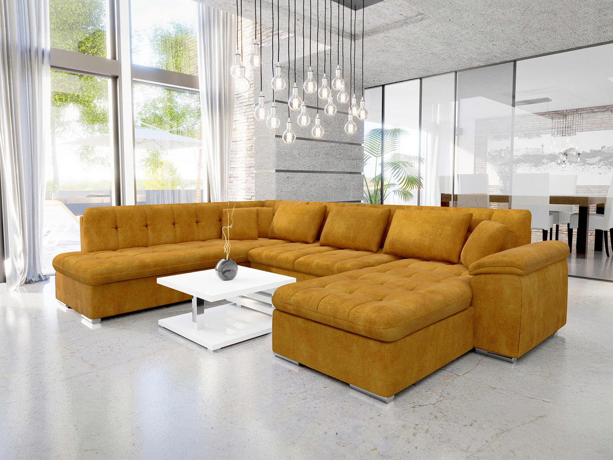 WOHNLANDSCHAFT Niko Bis, Seite: Rechts - Currygelb, Holz/Textil (348/76/205cm) - MIRJAN24