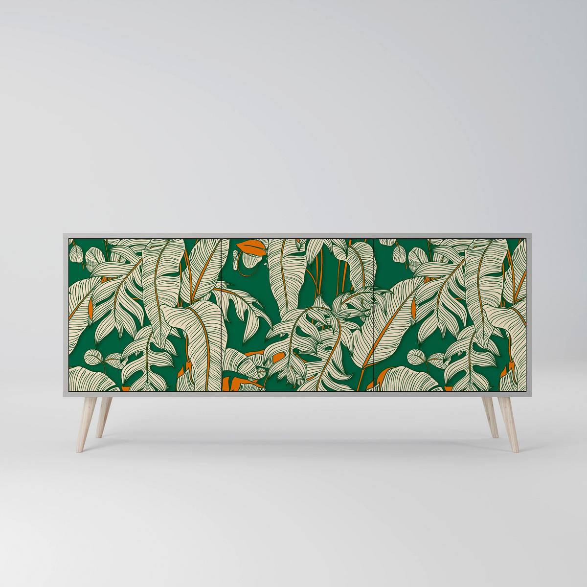 SIDEBOARD VERDANT PLEASURES, Eicheneffekt, 164,5x42x77,5 cm, 3 Türen - Eichefarben/Buchefarben, Holzwerkstoff/Buchenholz (164.5/77.5/42cm) - SpaceRebels