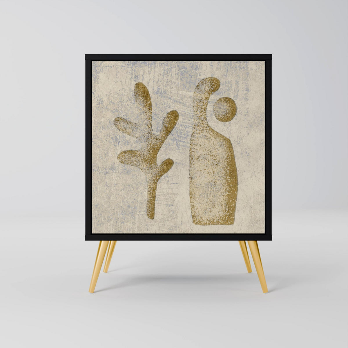 SIDEBOARD SAND SCULPTURES, Schwarz, 57,5x42x70,5 cm, Schwarze Metall-Sternfüße - Multicolor/Schwarz, Holzwerkstoff/Metall (57.5/70.5/42cm) - SpaceRebels