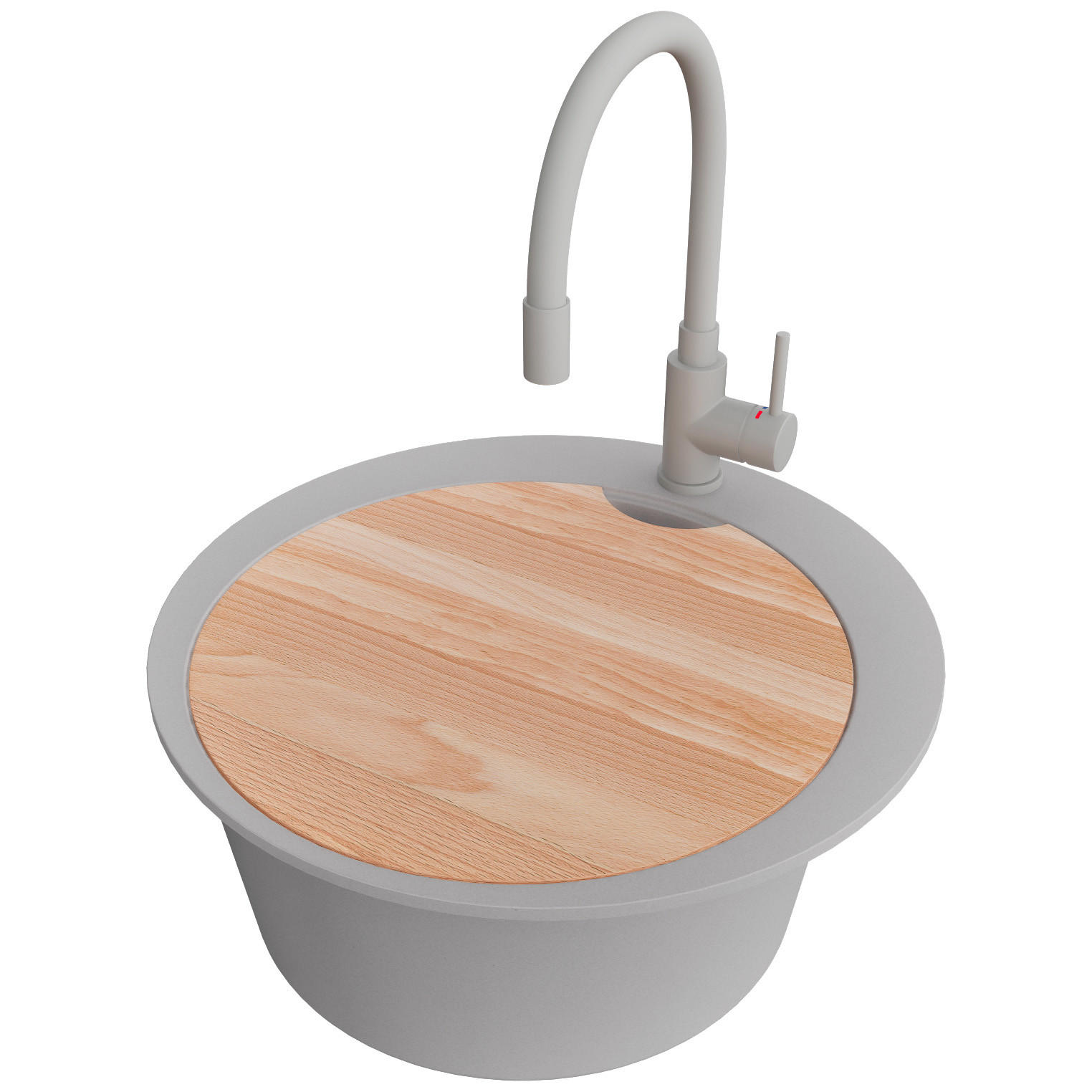 GRANITSPÜLE Pisa, 2-er set Grau 50/50 cm 1 Becken + Küchenarmatur 38/14 cm + Ablauf-Set + Schneidebrett ab 45er Unterschrank - Chromfarben/Beige, Kunststoff (50/20/50cm) - Primagran