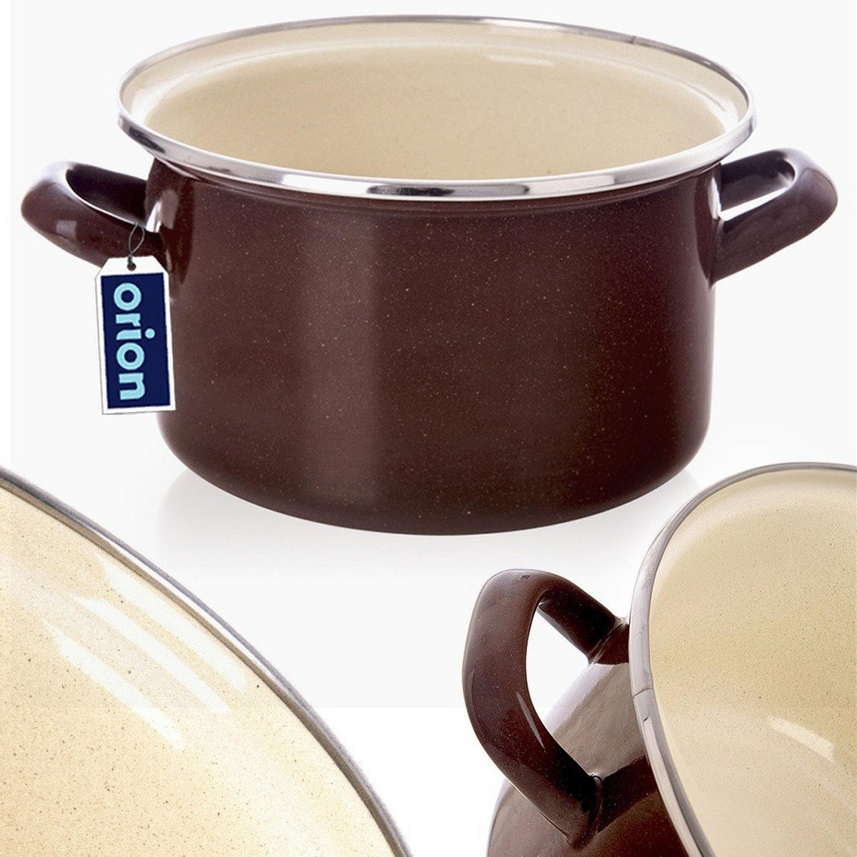 EMAILLIERTOPF Brown mit Griffen braun - Braun, Metall (18cm) - Orion 