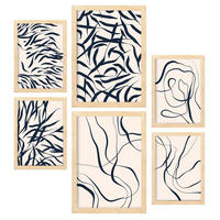POSTER Set Mit 6 Formabstrakte Ästhetische Dekobilder Für Ihr Wohnzimmer, Schlafzimmer Oder Zuhause A3 & A4 Rahmen Aus Hellem Holz - Beige, Papier (29/3cm) - Nacnic