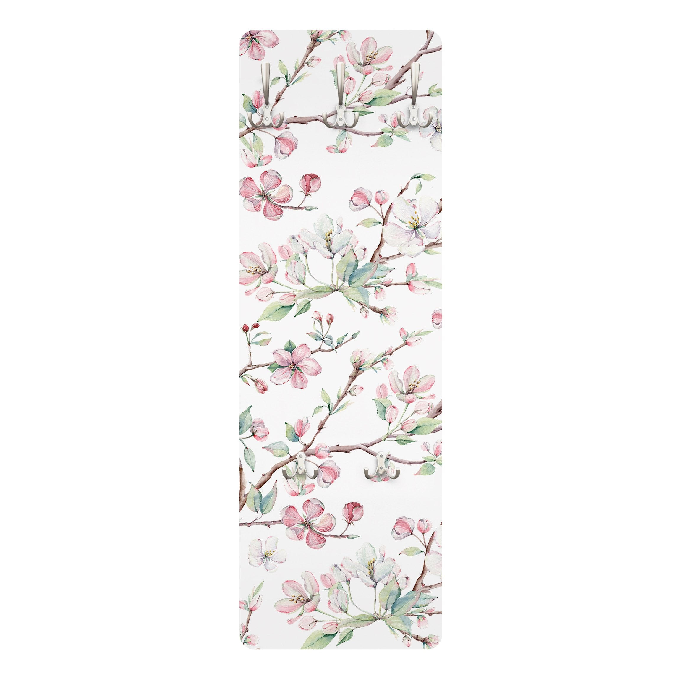 WANDGARDEROBE - Aquarell Zweige von Apfelblüten in Rosa und Weiß 34/105 cm - Weiß, Holzwerkstoff (34/105/1.6cm) - Bilderwelten