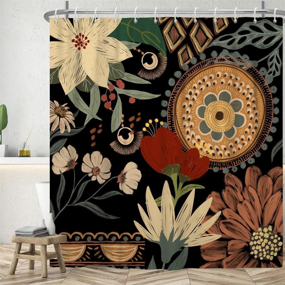 DUSCHVORHANG Boho Blumen Muster Badewanne schimmelresistent wasserdicht - Multicolor, Textil (180/180cm) - MCBOSON