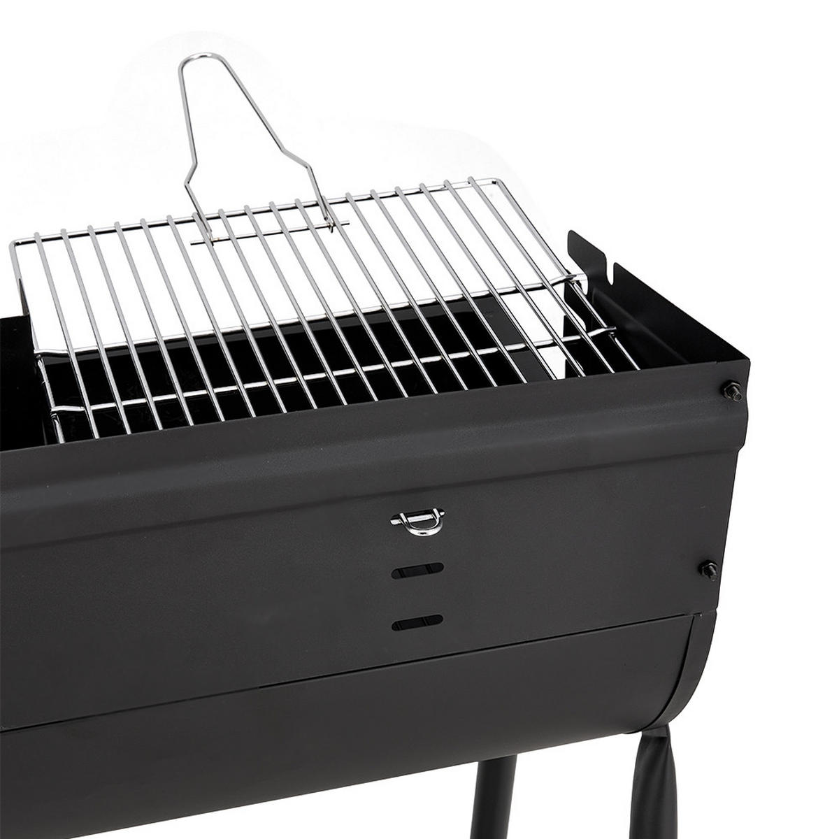 HOLZKOHLEGRILL Carbonstahl mit Rollen aus Kohlenstoffstahl in Schwarz langlebig & hitzebeständig pulverbeschichtet mobil 107,5 x54,5 x93 cm 15 kg - Schwarz, Metall (54/93/107cm) - Livingandhome