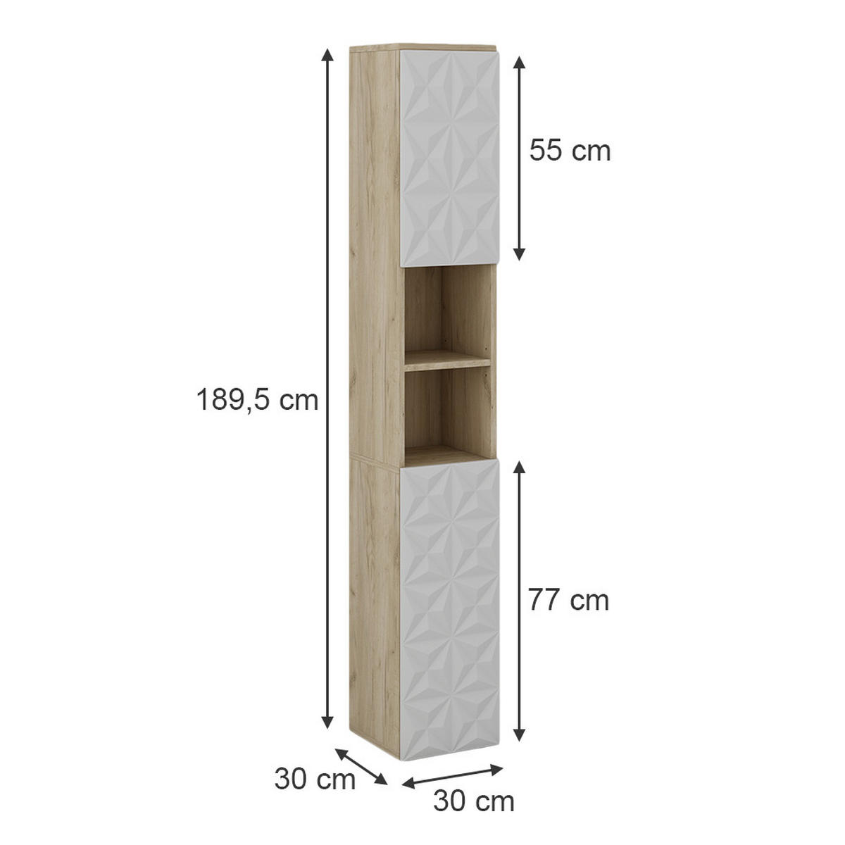 BADSCHRANK Edge Weiß 30 x 189.5 cm mit 2 Türen und 3 Fächer - Weiß, Holzwerkstoff (30/189.5/30cm) - Vicco