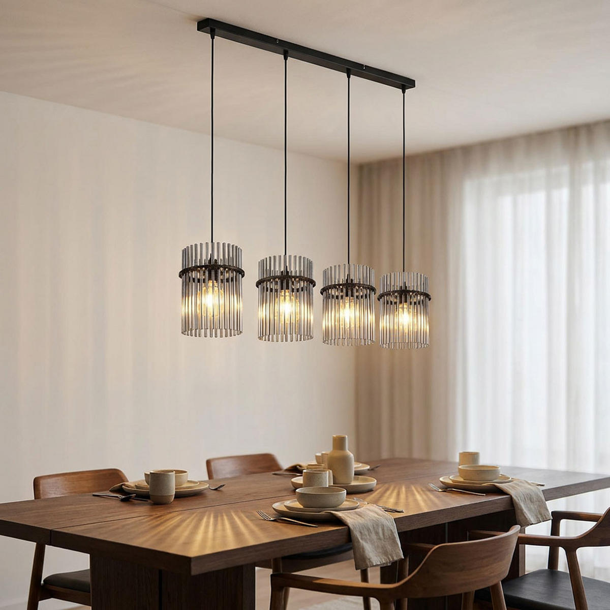 LED HÄNGELEUCHTE Metall Schwarz Rauchglas - Schwarz, Glas (110/20/140cm) - Globo Lighting