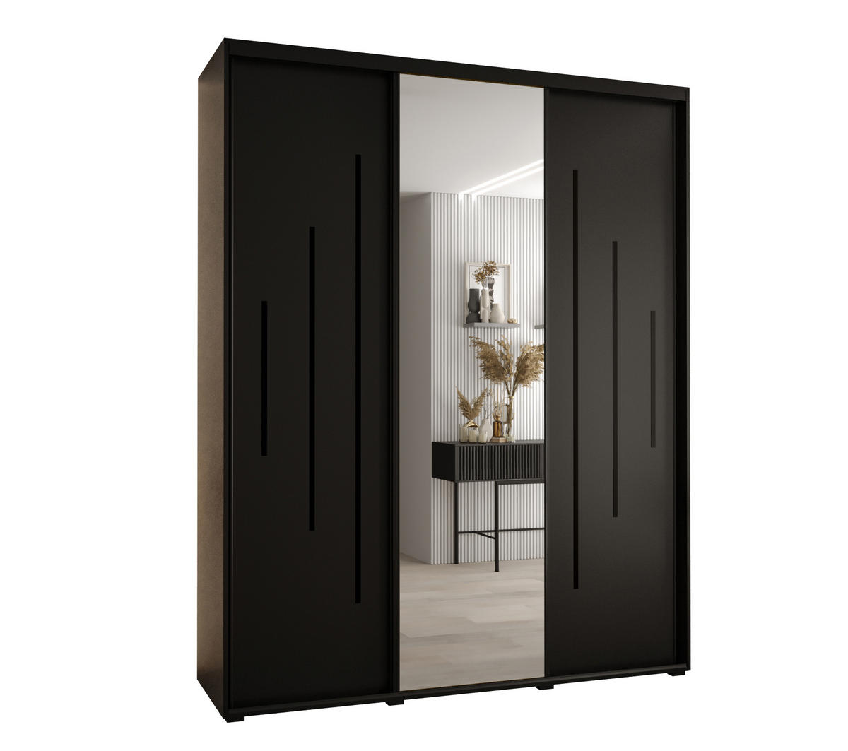 SCHWEBETÜRENSCHRANK 235,2/200/60 3-türig - Schwarz, Holz/Metall (200/235/60cm) - Abiks Möbel