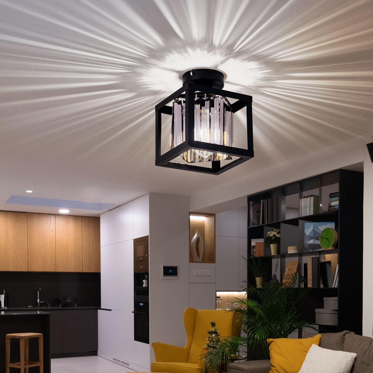 LED DECKENLEUCHTE MATHILDE Schwarz Glaskristall - Schwarz, Glas (17/17/21cm) - Globo Lighting