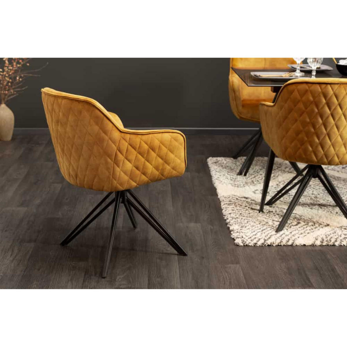 ARMLEHNSTUHL EUPHORIA Samt Senfgelb, Schwarz - Gelb/Schwarz, Textil/Metall (58/82/60cm) - riess-ambiente
