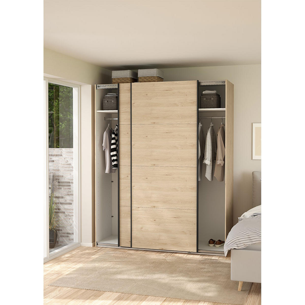 SCHIEBETÜRENSCHRANK, Bergamo, Eiche, Holzwerkstoff, 179 x 67 x 221 cm - Eichefarben, Holzwerkstoff (179/221/67cm) - ebuy24