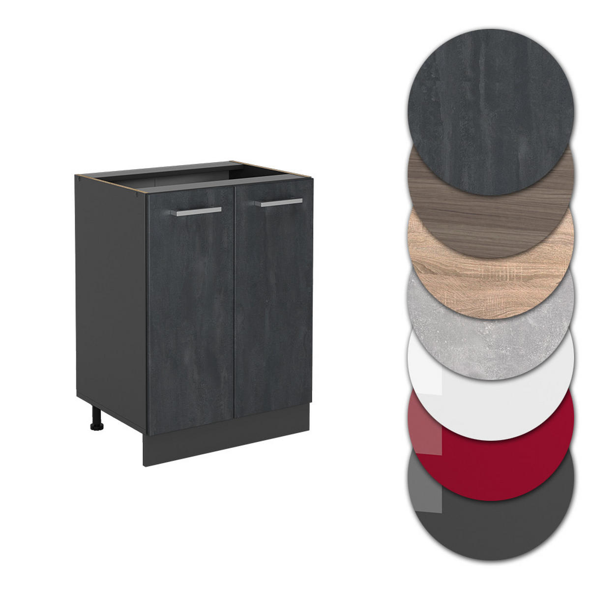 KÜCHENUNTERSCHRANK KÜCHENSCHRANK R-Line Schwarz Beton 60 cm AP Anthrazit - Anthrazit/Schwarz, Holzwerkstoff (60/81.6/60cm) - Vicco