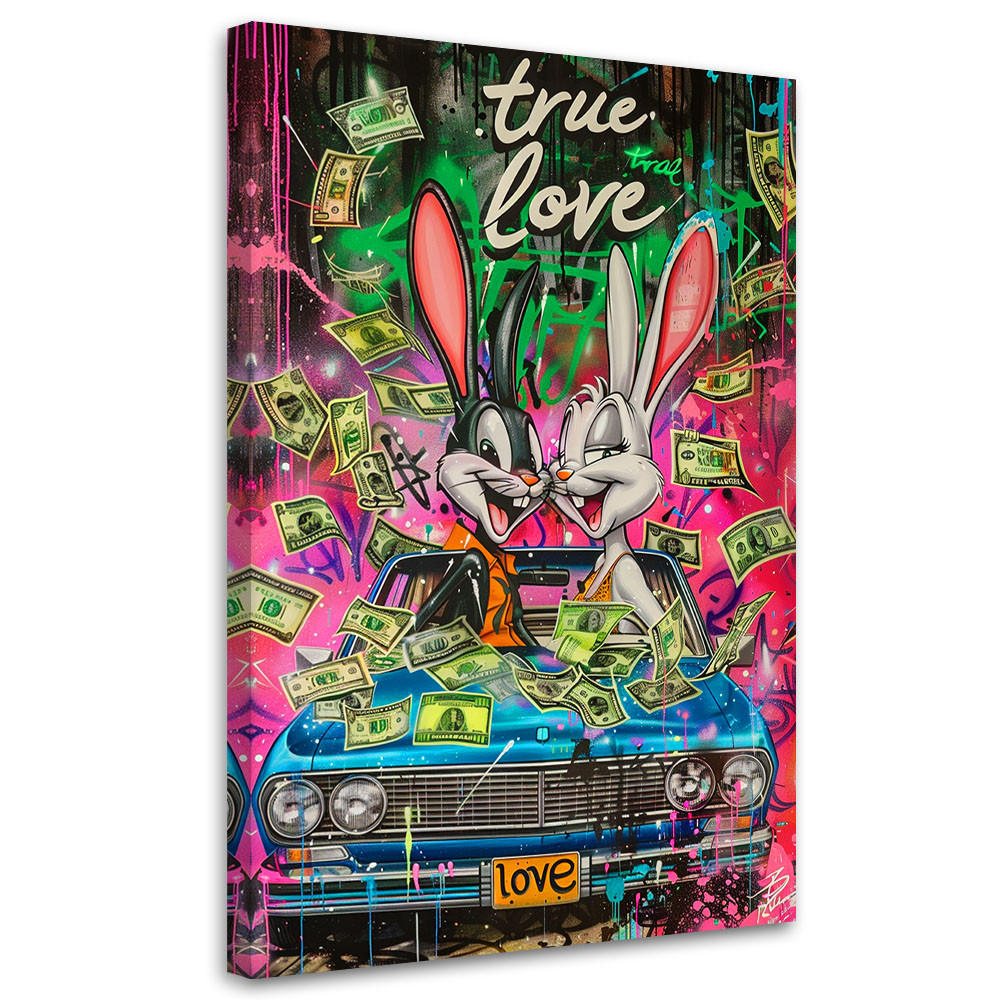 WANDBILD buntes kaninchen dollar - Pink, Textil (40/60cm) - Feeby