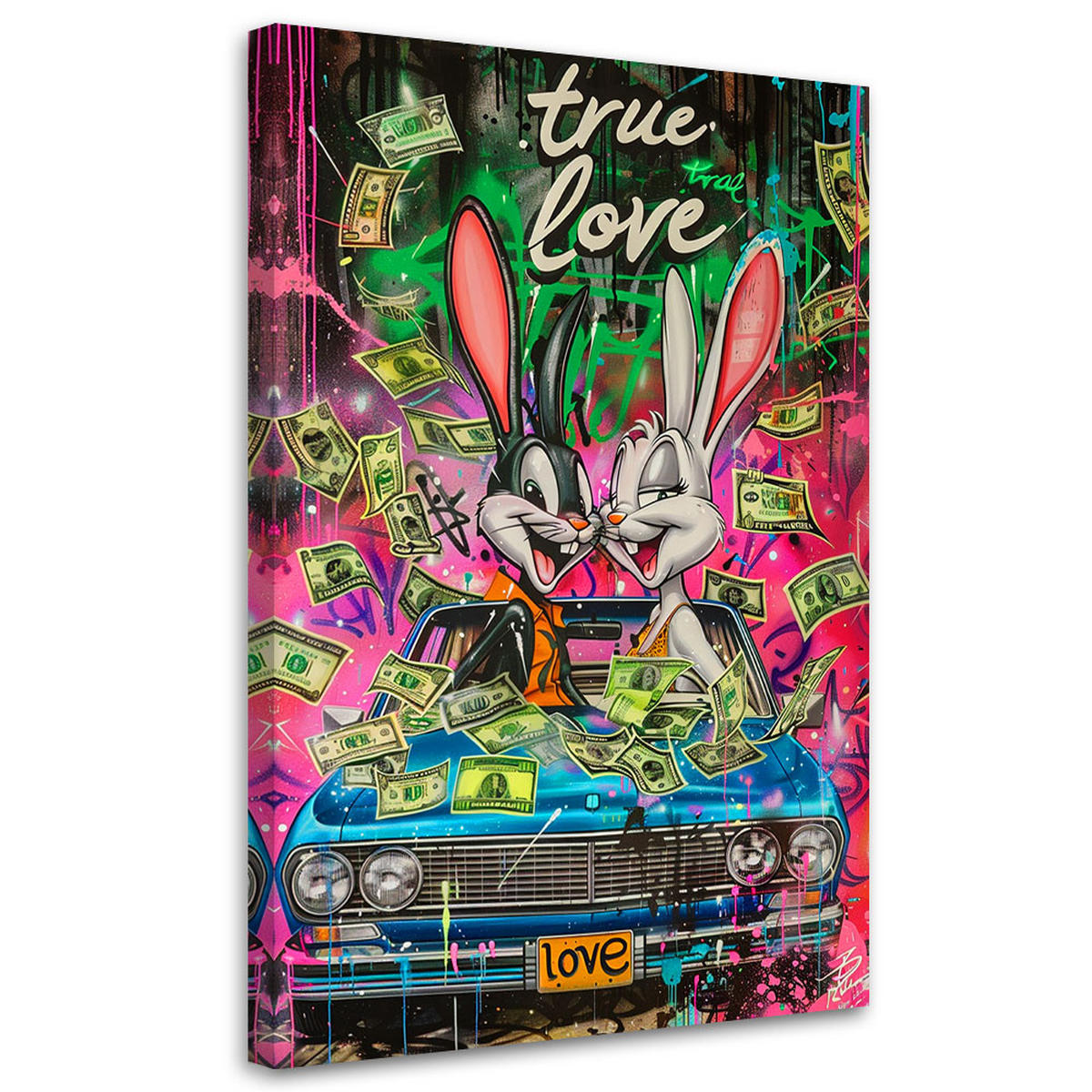 WANDBILD buntes kaninchen dollar - Pink, Textil (40/60cm) - Feeby