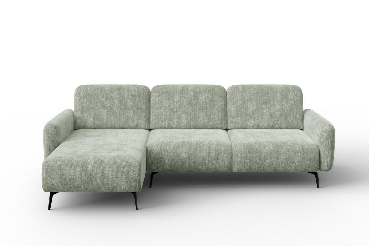 ECKSOFA FEBE 4-Sitzer LINKS, hellgrüner Chenille-Stoff - Schwarz/Hellgrün, Holz/Textil (264/157cm) - Wozimo