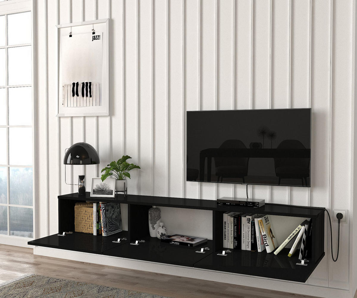 TV Lowboard Hängend Damla Schwarz - Schwarz, Holzwerkstoff (180/29/29cm) - moebel17