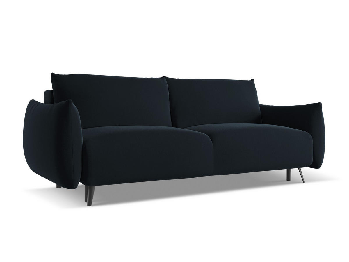 3-SITZER SOFA mit Schlaffunktion Samt Stoff Blau - Blau/Schwarz, Textil/Metall (230/86/105cm) - Makamii