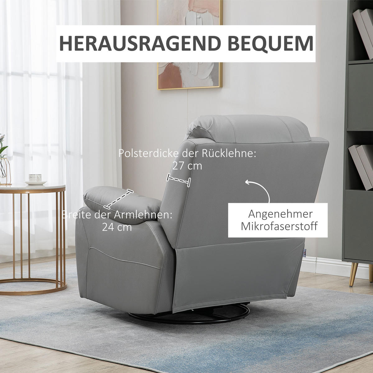 RELAXSESSEL, Polyester, Schaumstoff Grau - Grau, Kunststoff (100/98/93cm) - HOMCOM