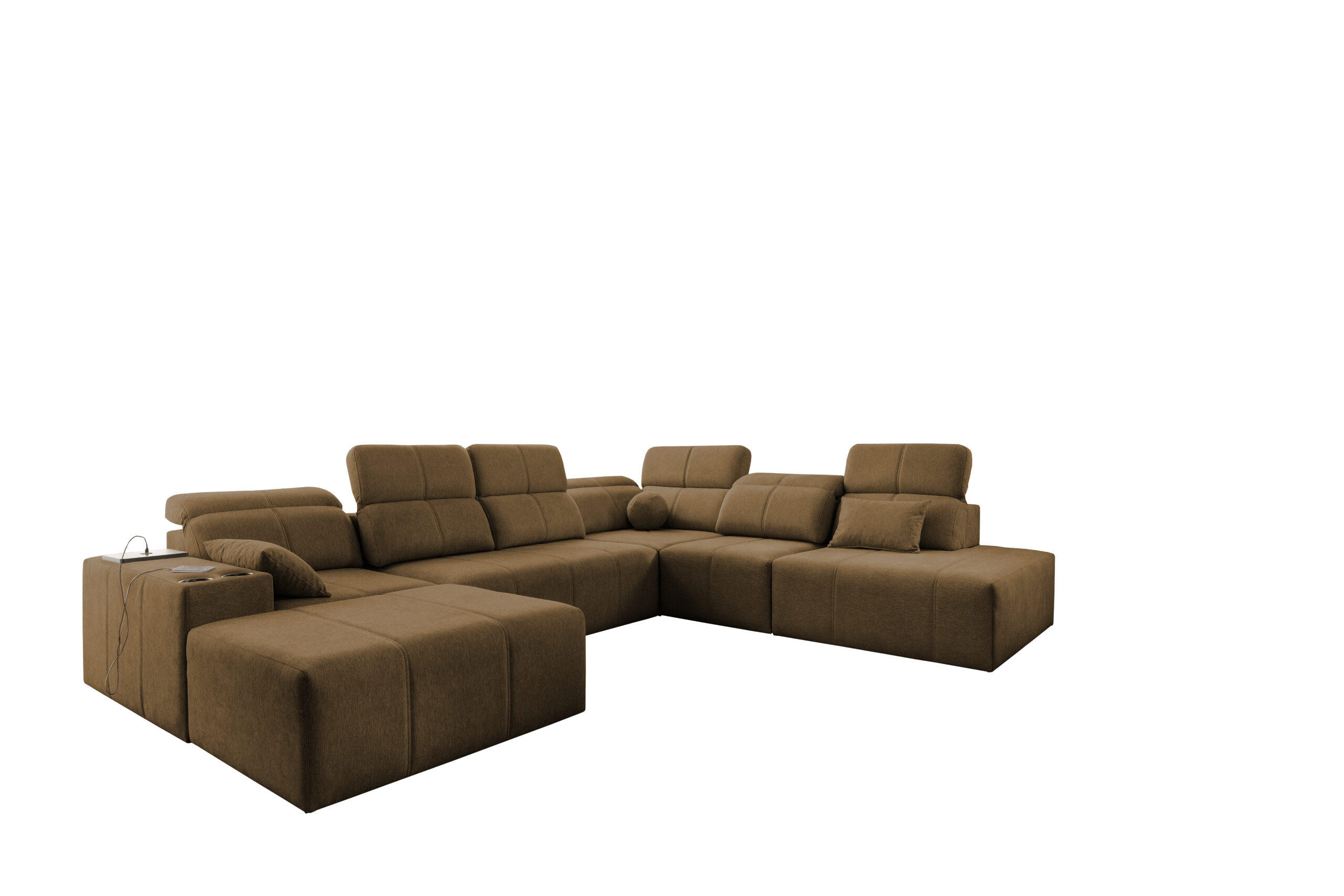 ECKSOFA Multifunktional Mindy X Stoff Verita Braun Links - Braun, Holz (300/359cm) - Kaiser Möbel