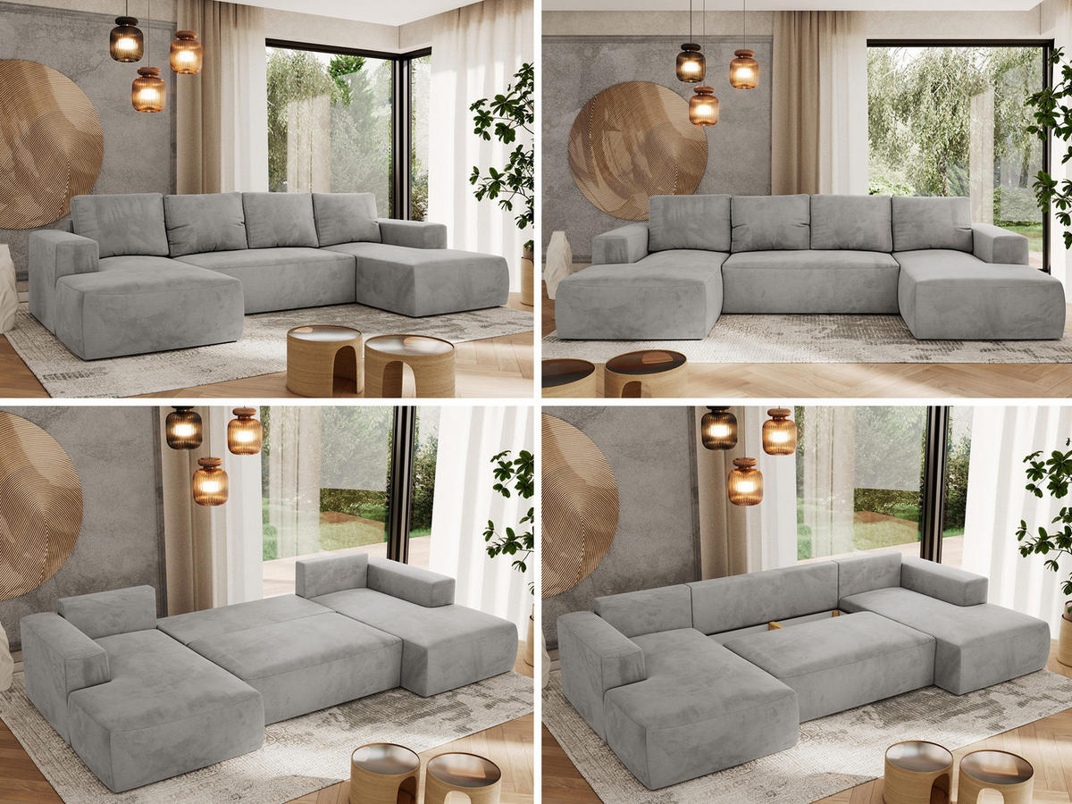 WOHNLANDSCHAFT TRENTINO U Hellgrau Velvet - Hellgrau, Textil (334/91/163cm) - MKS