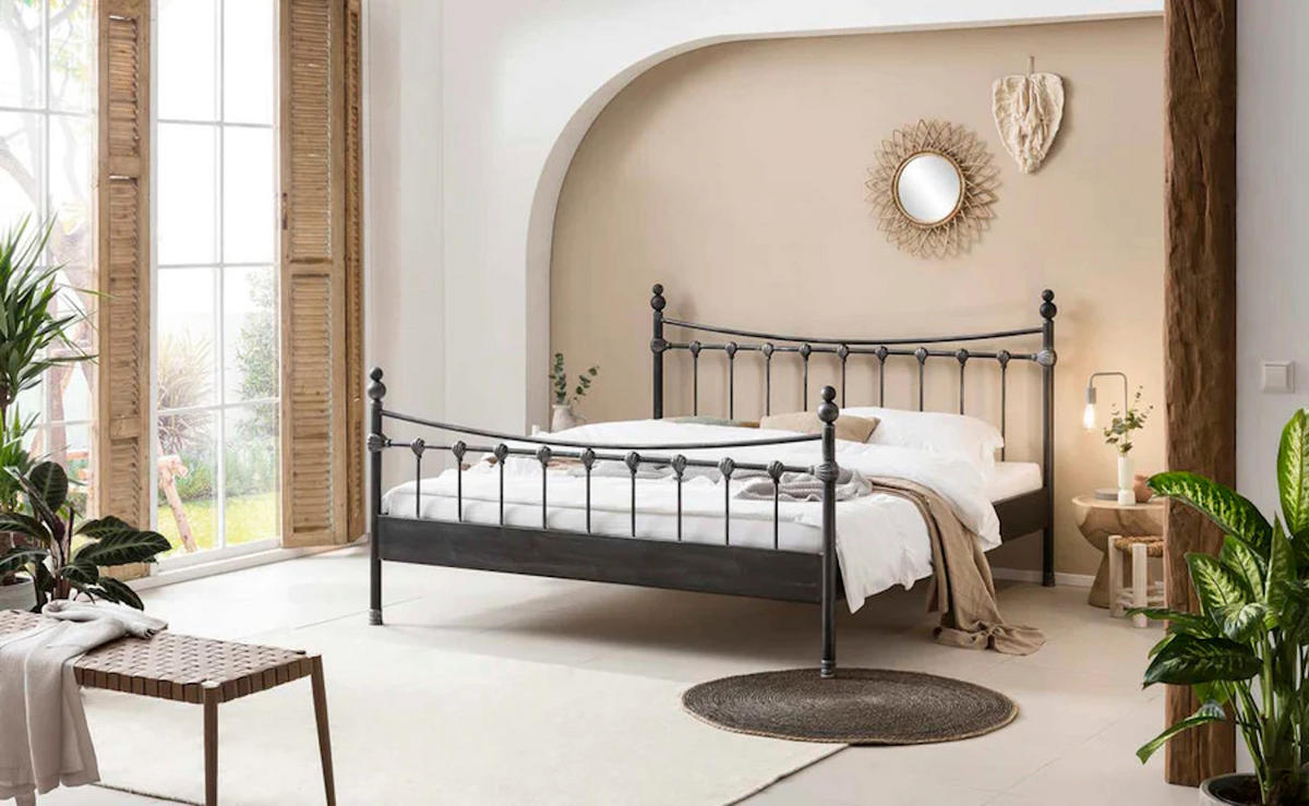 METALLBETT Camilla / 200 x 200 cm / schwarz-silberr gewischt - Schwarz, Metall (200/200cm) - BED BOX