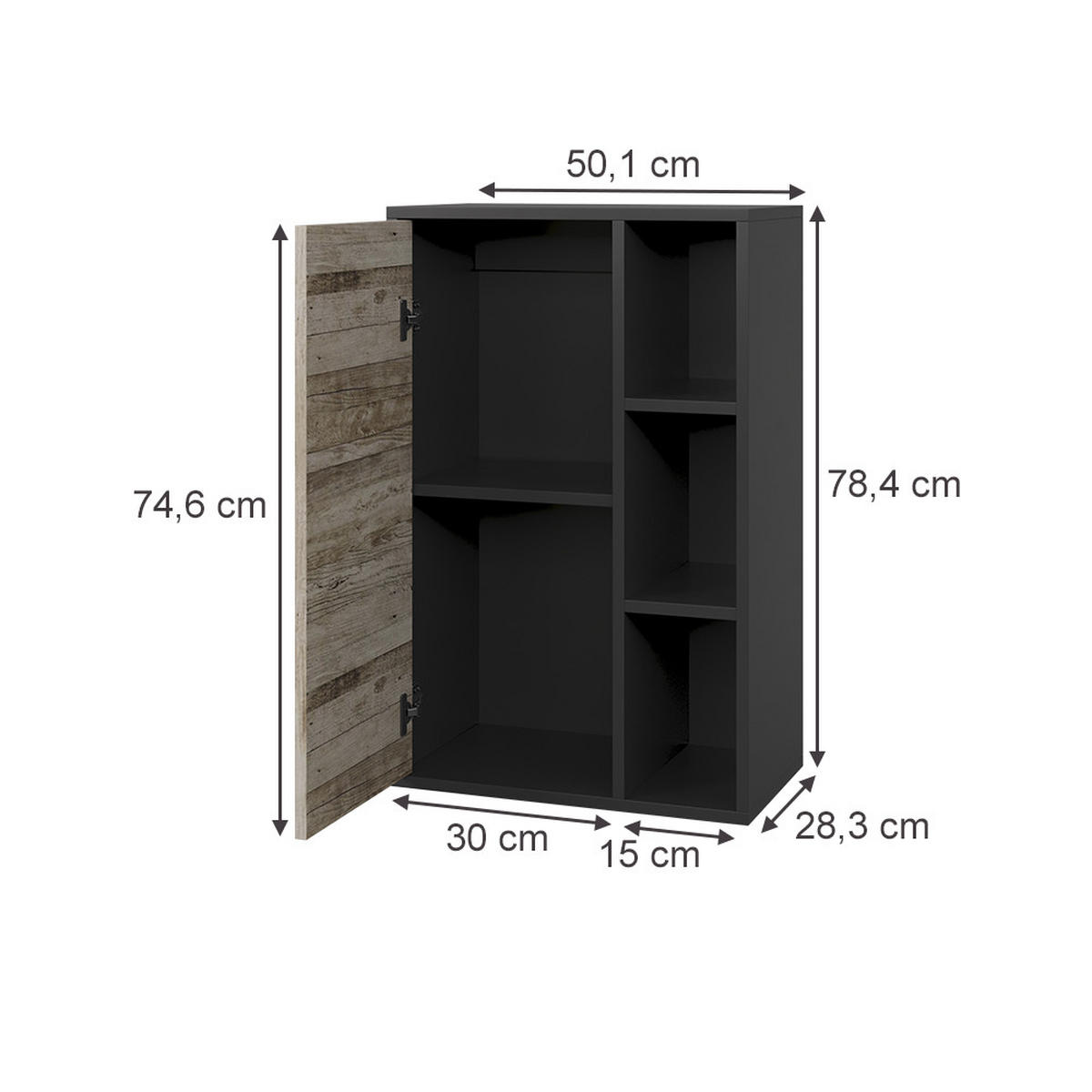 STĚNOVÁ POLICE Berno Černý/pískový dub - černá/Sonoma dub, kompozitní dřevo (50.1/78.4/28.3cm) - Vicco