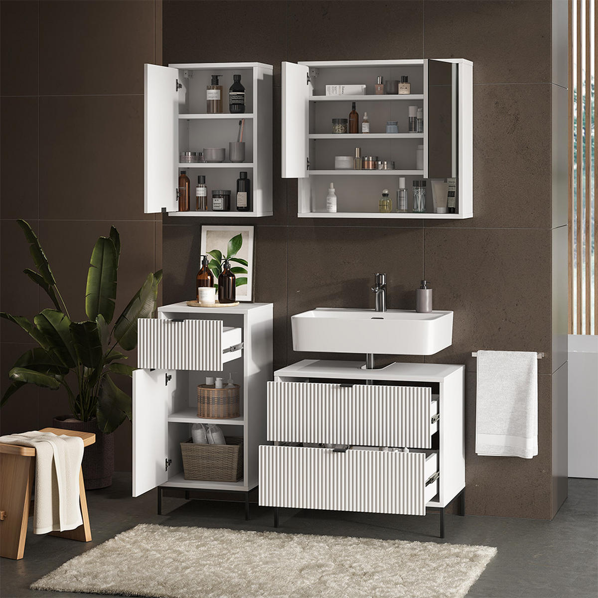 BADMÖBEL-SET Eliza Weiß 4 Teile - Weiß, Holzwerkstoff (70/63/45.1cm) - Vicco