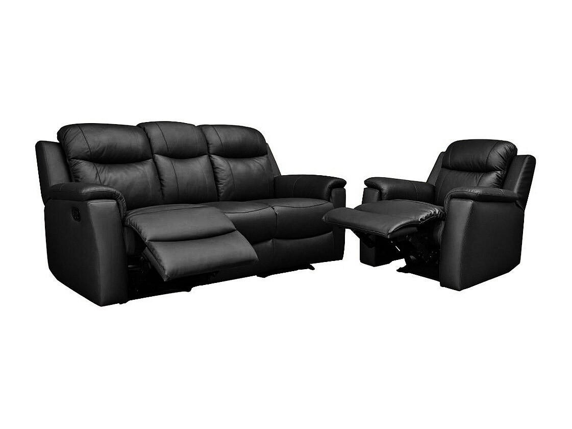 SOFAGARNITUR mit Relaxfunktion - 4 -Sitzer - Leder - schwarz - EVASION - Schwarz, Leder (205/100/96cm) - Vente-Unique