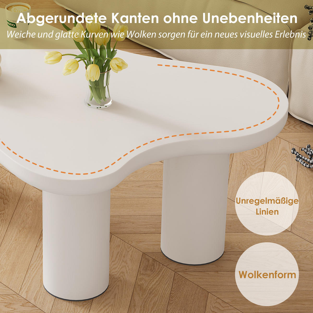 COUCHTISCH DE-080 Wolkenform Weiß - Weiß, Holzwerkstoff (66/107/41cm) - ComfortXL