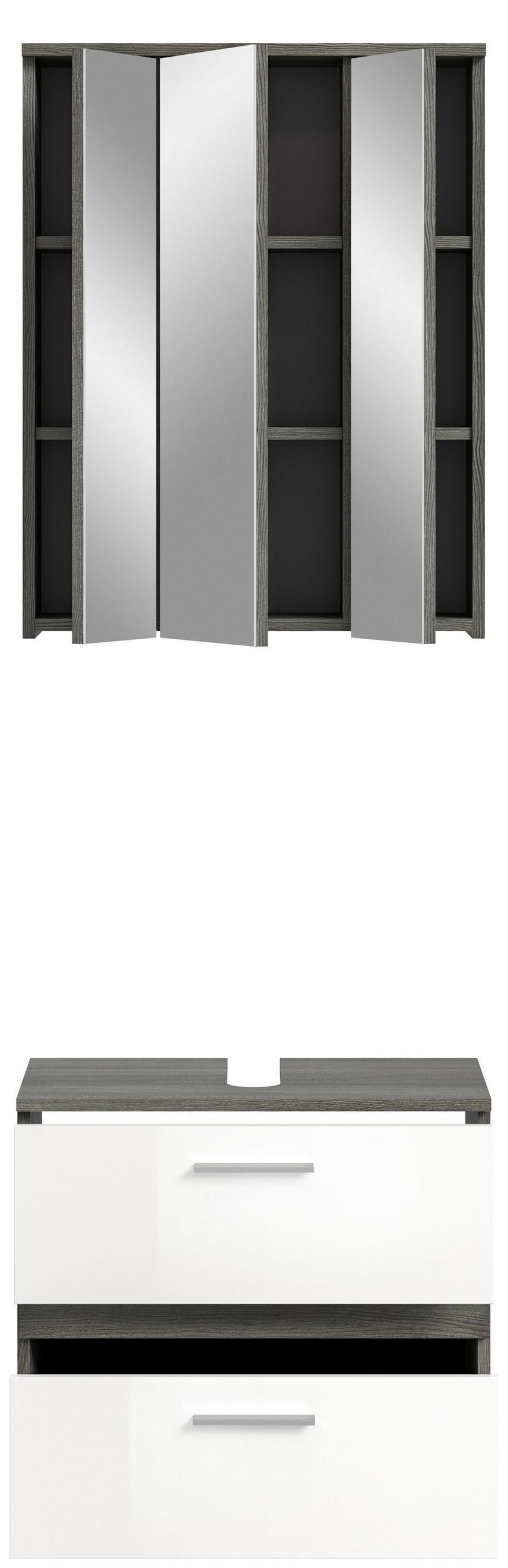 BADKOMBINATION 2tlg. Blake Bad in Rauchsilber Nachbildung und weiß hochglanz B/H/T: 60x191x34 cm - Anthrazit, Holz (60/191/34cm)