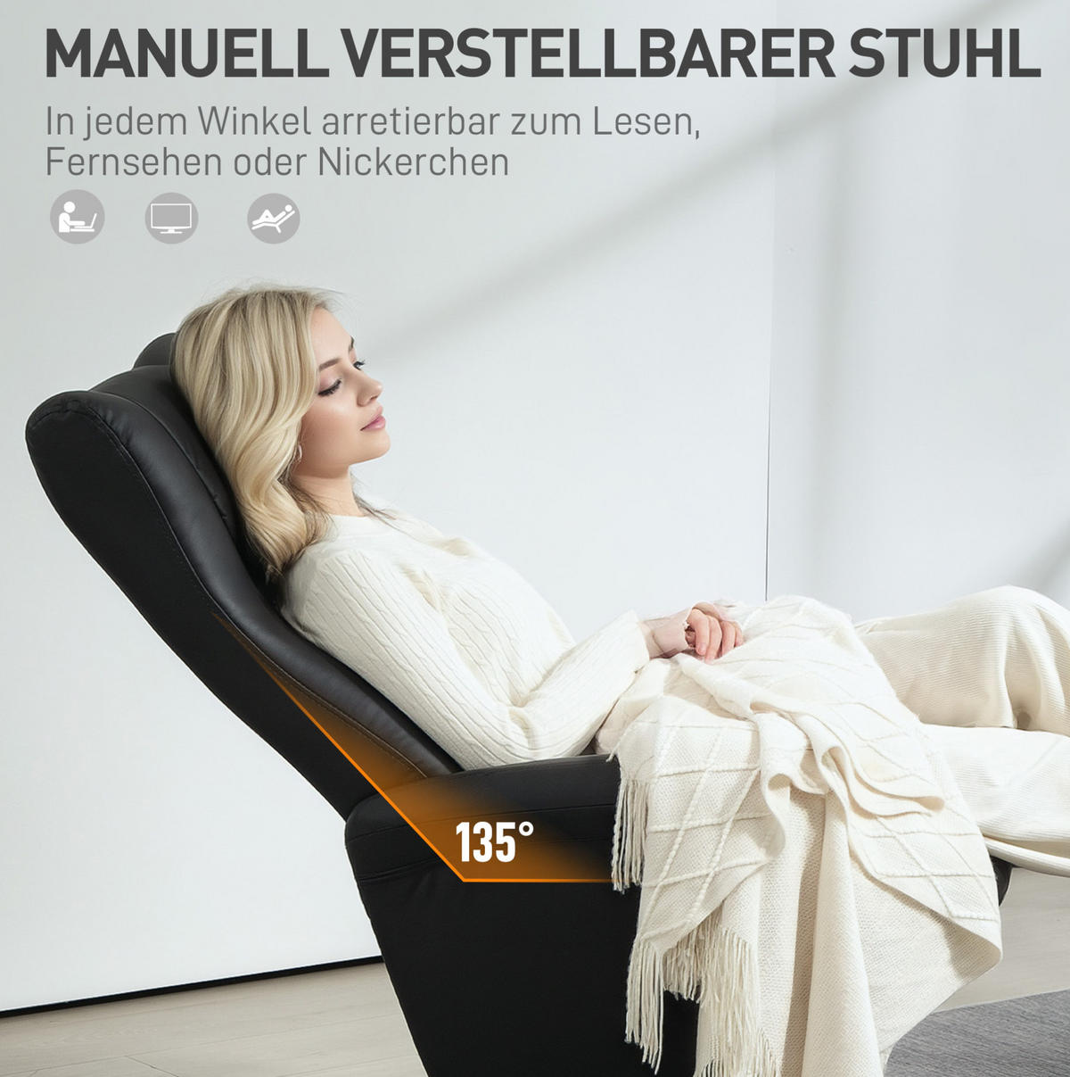SESSEL 70/79/105 cm in Schwarz mit Hocker und Liegefunktion - Schwarz, Kunststoff (70/105/79cm) - Flora Grace