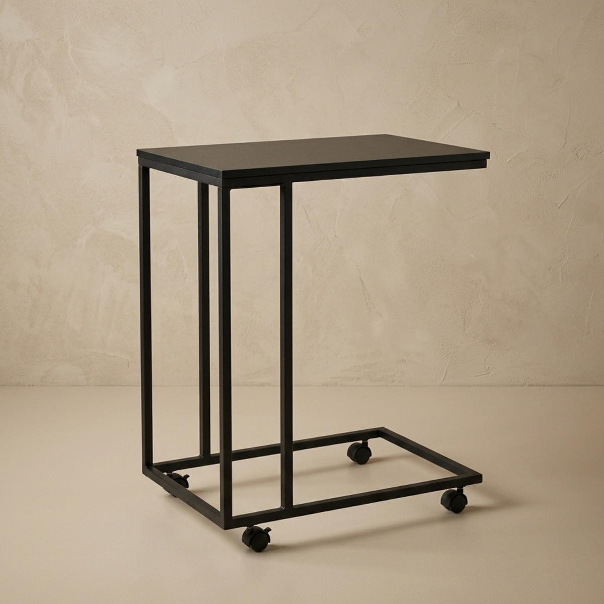 BEISTELLTISCH mit Rollen für optionalen Anbau Schwarz 35/50/61 cm - Schwarz, Metall (35/50/61cm) - SCENA LIVING