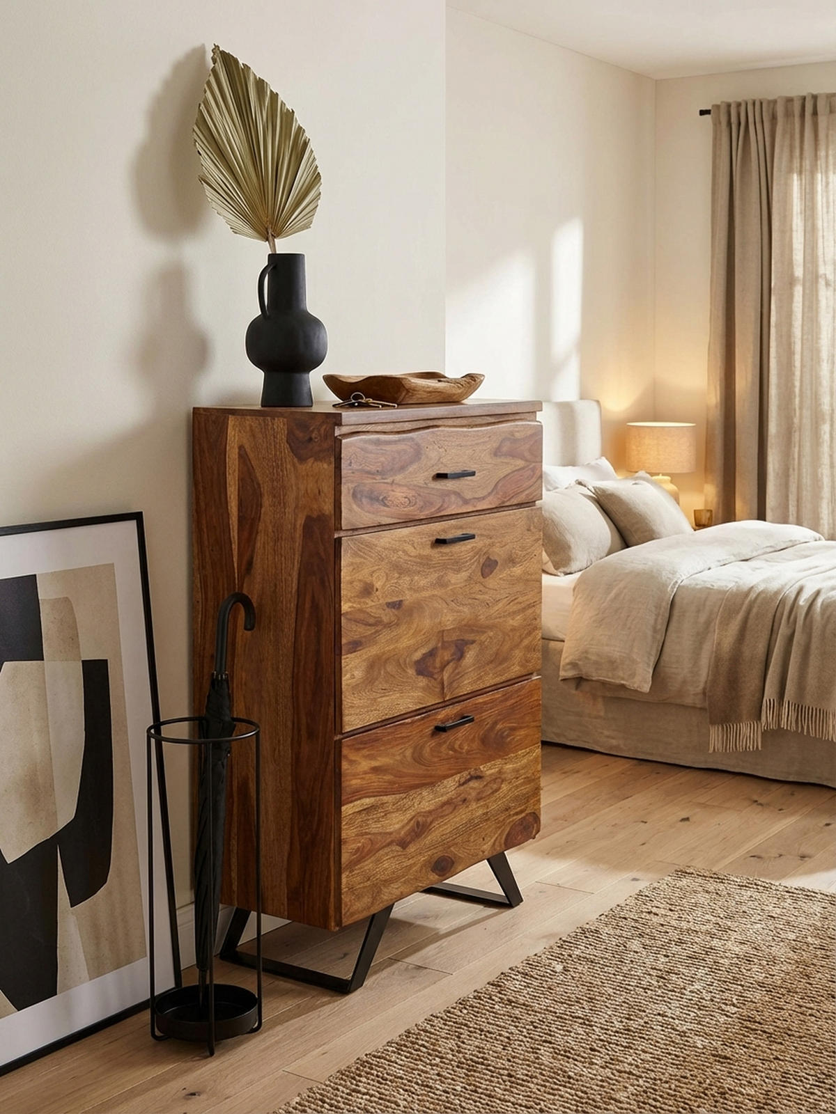KOMMODE – Massivholz, 80x120x41,5 cm, Metallgestell, 3 Schubladen - Schwarz/Braun, Holz/Metall (80/120/42cm) - KADIMA DESIGN