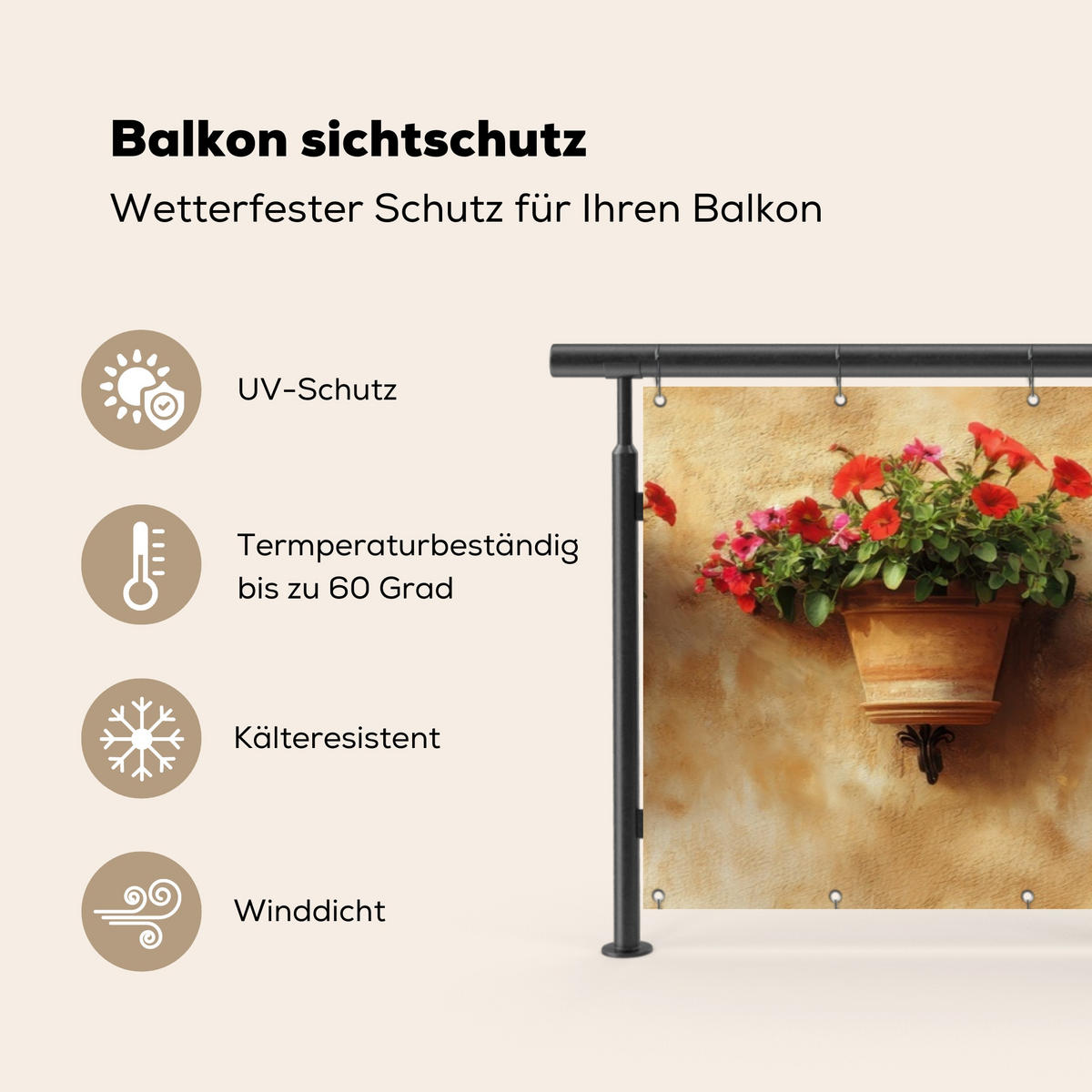 BALKON-SICHTSCHUTZ Blumentöpfe - Wand - Vintage - Terra cotta, Kunststoff (300/90cm) - MuchoWow