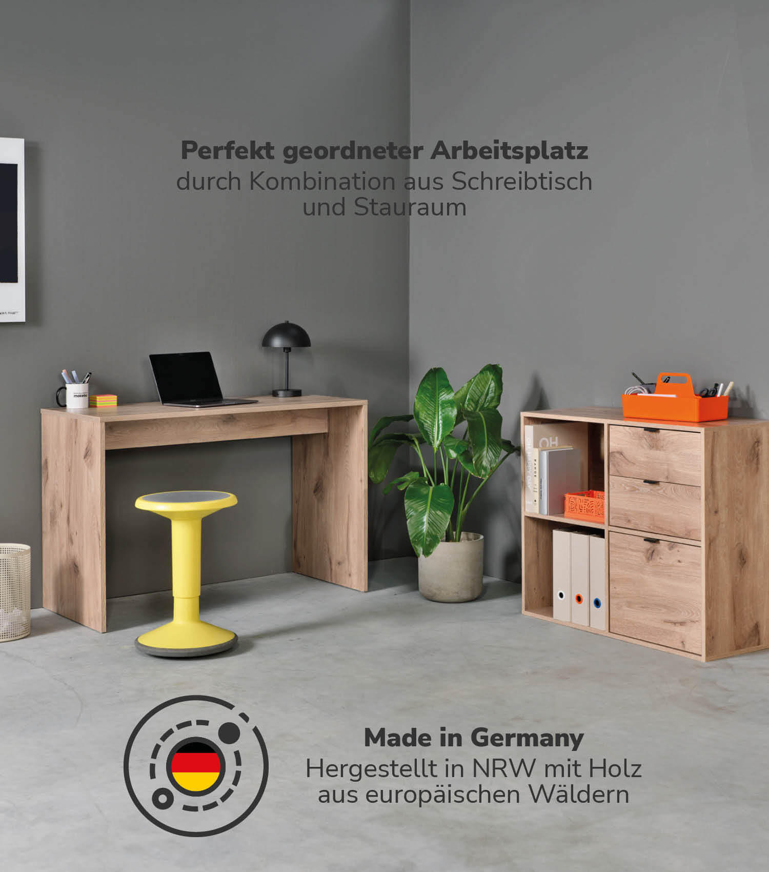 SCHREIBTISCH Der Produktive - Eichefarben, Holzwerkstoff (54/112/77cm) - Mokebo