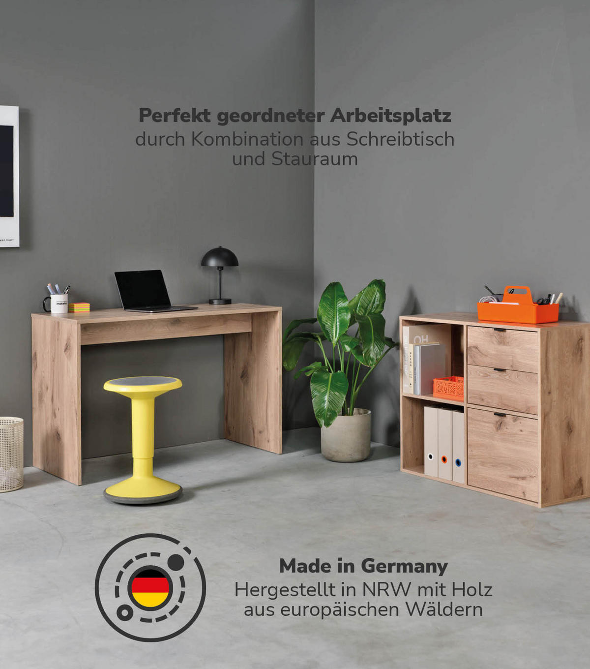 SCHREIBTISCH Der Produktive - Eichefarben, Holzwerkstoff (54/112/77cm) - Mokebo