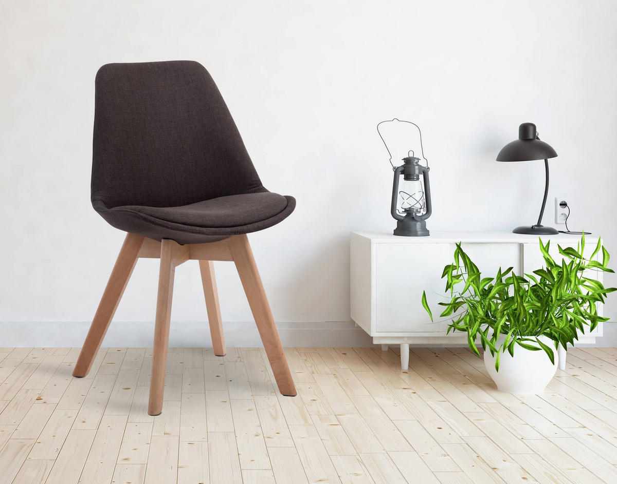 STUHL Stoff dunkelgrau - Eukalyptusholzfarben/Dunkelgrau, Holz/Textil (48/84/55cm) - CLP