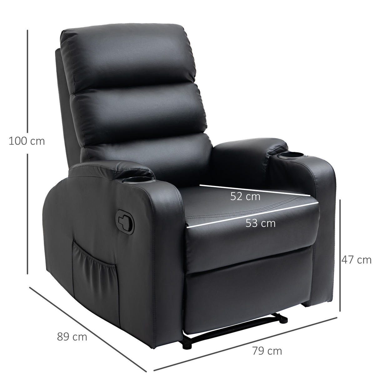 FERNSEHSESSEL DE-15350 mit verstellbarer Rückenlehne und Fußstütze Schwarz - Schwarz, Leder (89/100/79cm) - ComfortXL